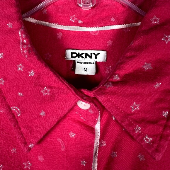 DKNY Sz M Long-Sleeve Pink Button-down Shirt with Pockets, Empire State Glitter - Picture 12 of 16